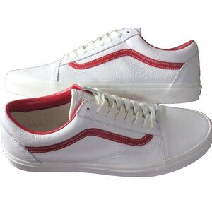 Vans Men's Old Skool Vintage Leather Blanc De Blanc White Red Shoes Sizes NIB